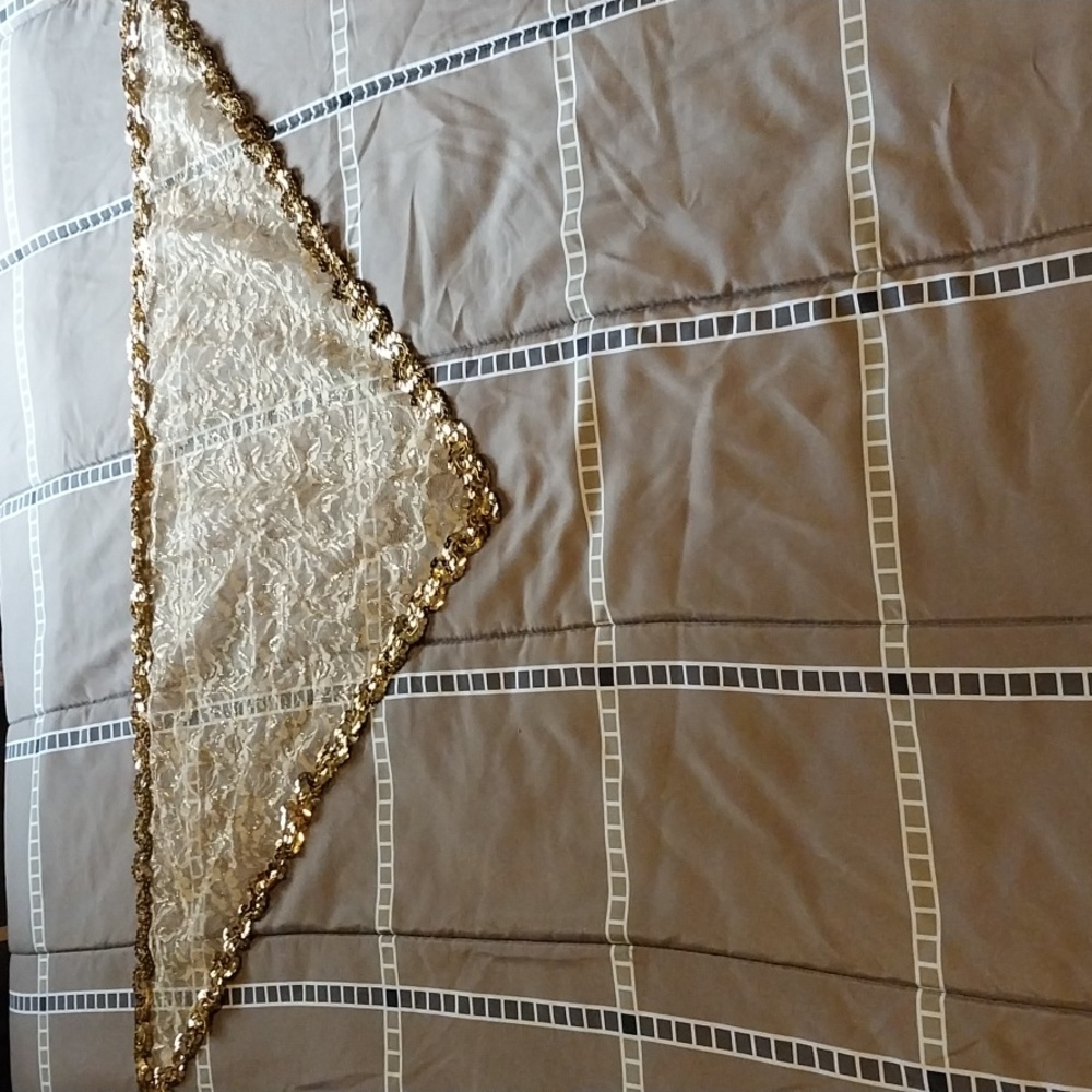 Vintage lace and gold sequins scarf.